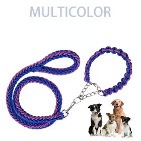 Eight-strand nylon braided dog collar leash dog chain impact blasting chain pet leash (Specification (L * W): L, colour: Black)