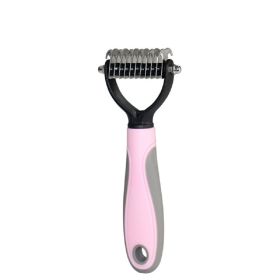 Pet Grooming Tool 2 Sided Undercoat Rake for Cats & Dogs - Safe Dematting Comb for Easy Mats & Tangles Removing -Pet Brush-Cat Grooming-Grooming Tool (Color: Pink)